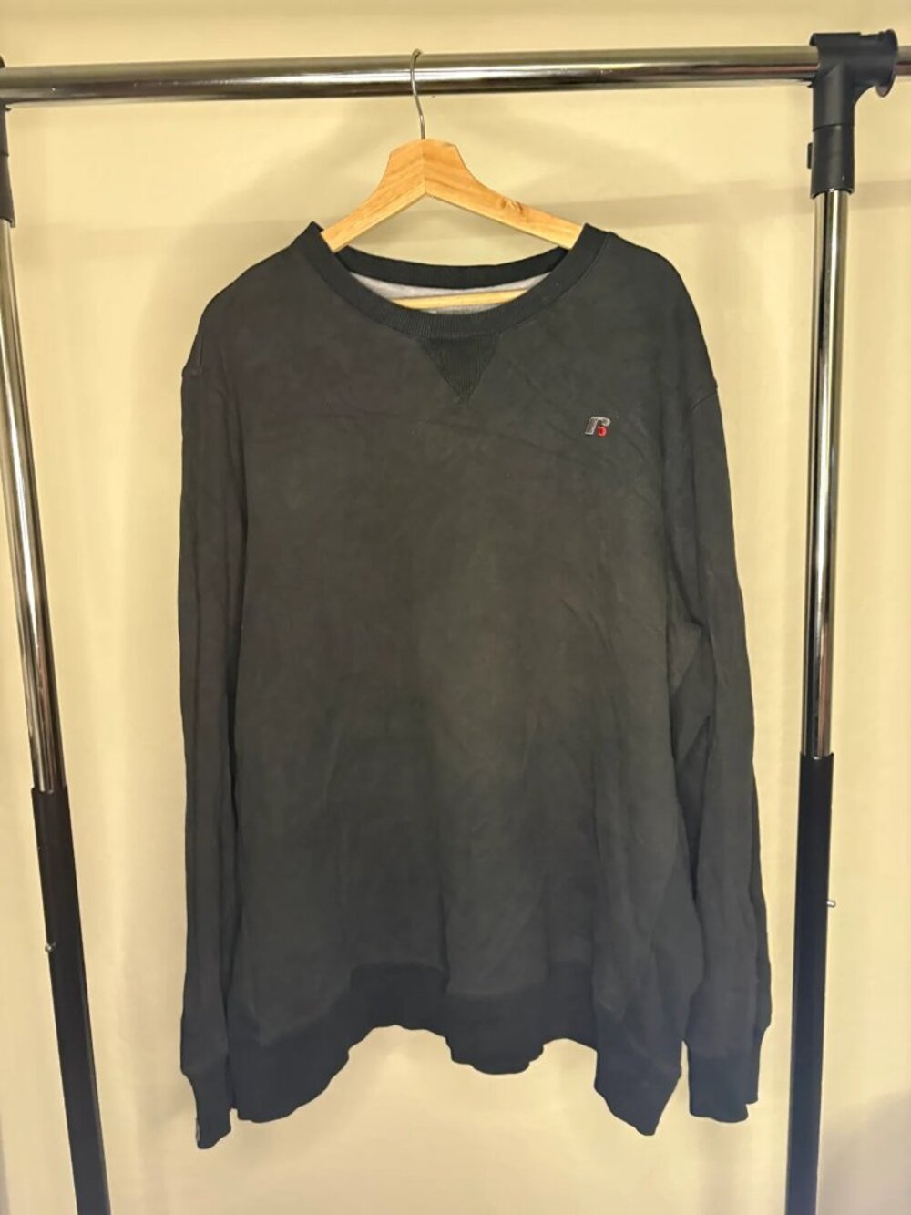 Russell Athletic Faded Black Crewneck Sweatshirt Embroidered Logo Y2K Blank XL